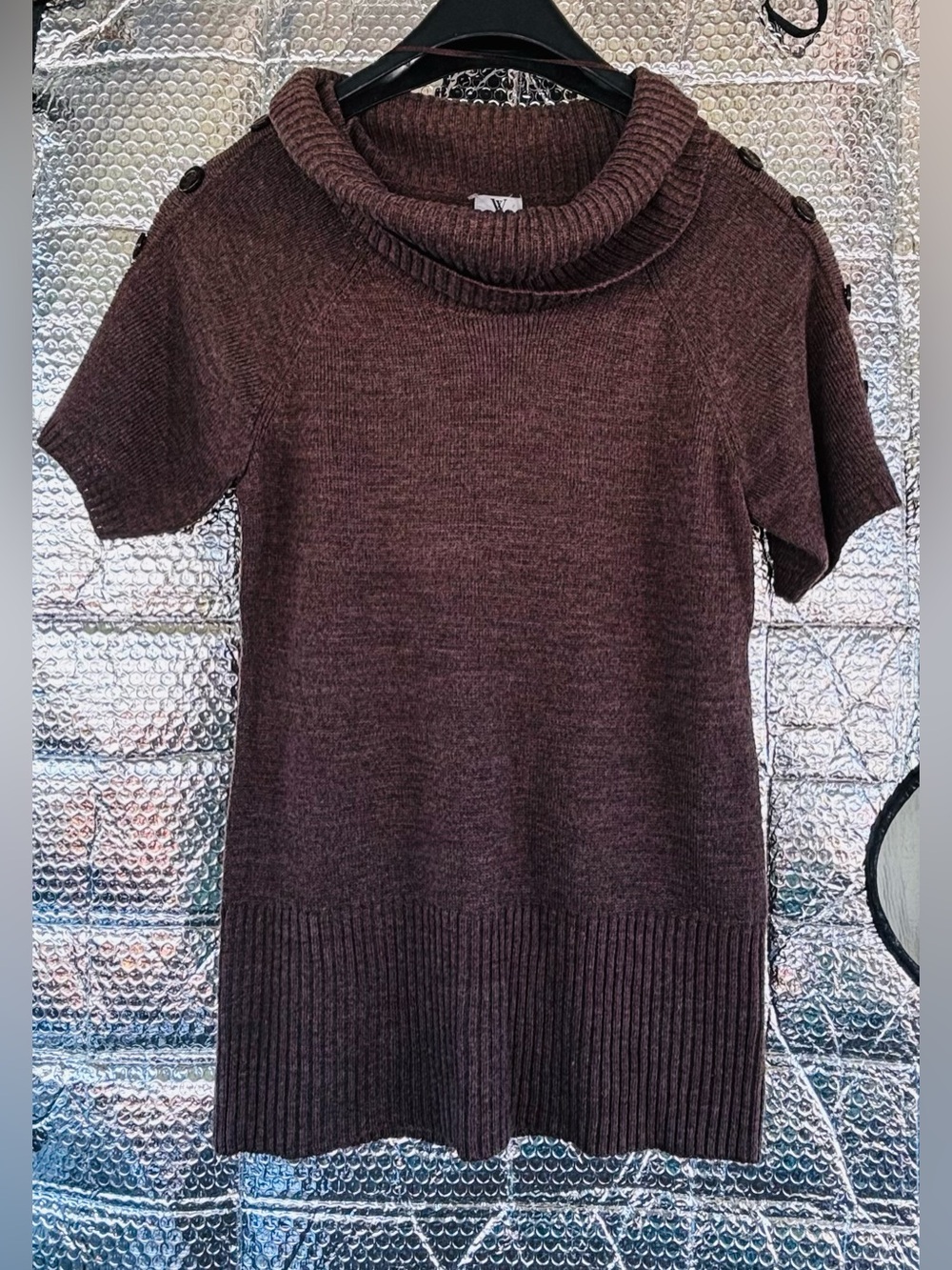 Worthington brown cowl neck short-sleeve sweater.